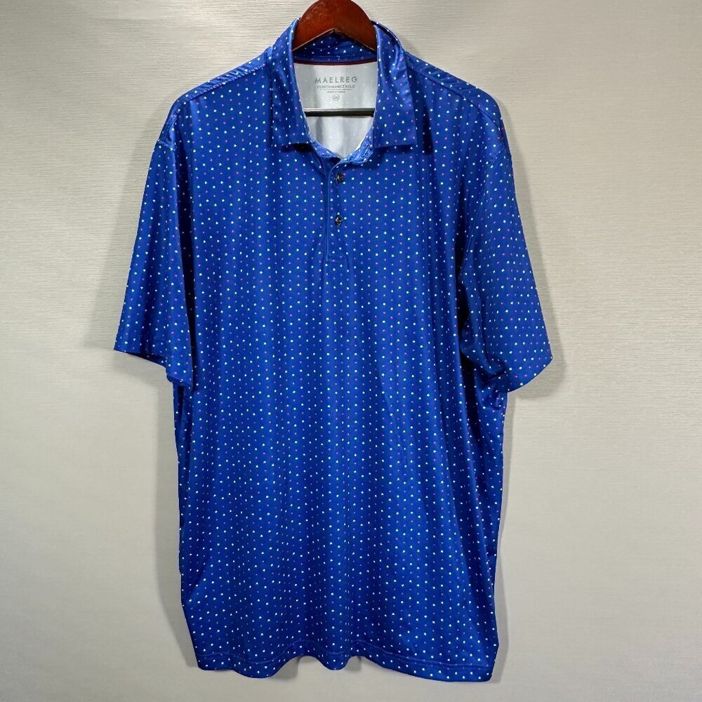 Maelreg Performance Polo Mens 2XL Shirt Short Sleeve Red White Blue Stars Print